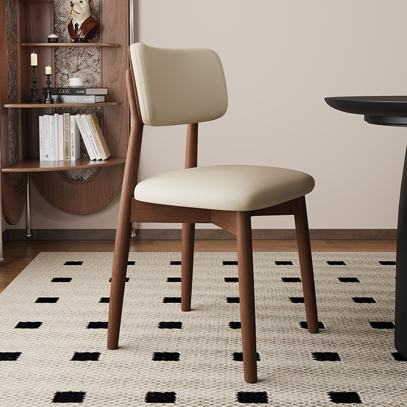 Silla de comedor de madera maciza, cuero de microfibra, restaurante doméstico, silla trasera de tela de algodón y lino, mesa y silla de comedor de hotel, taburete, silla duradera