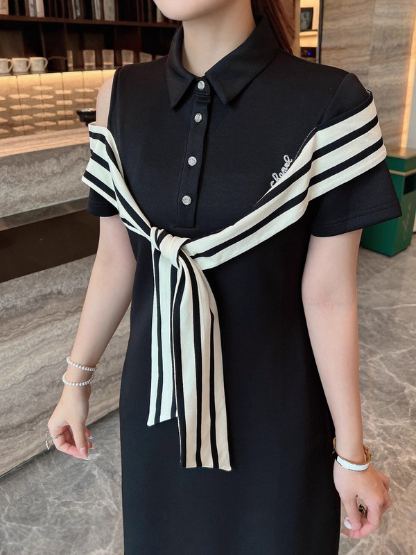 欧美风女装2025夏季连衣裙时尚圆领中袖亮片裙摆修身显气质名媛范|undefined