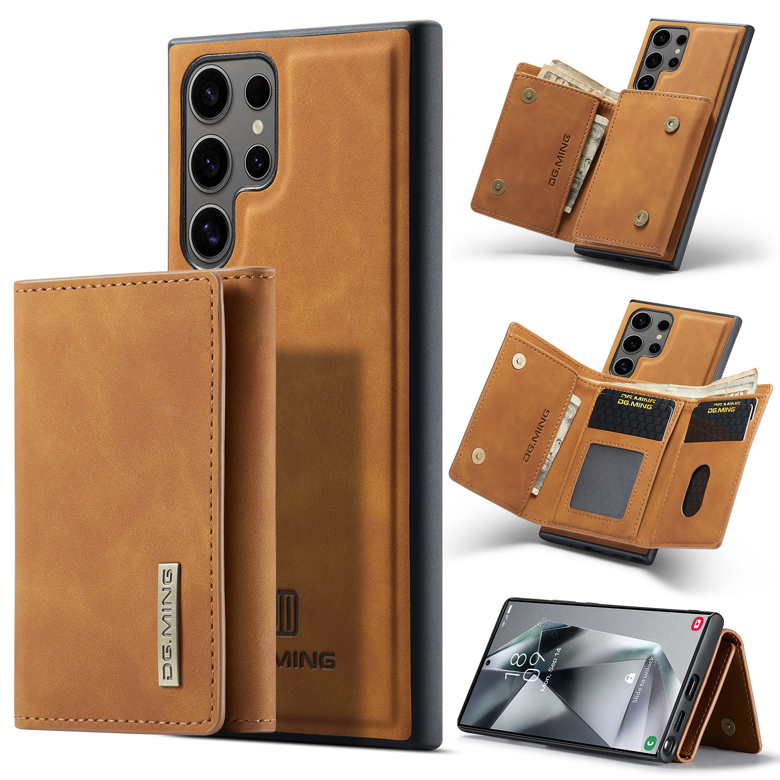 M1 für Samsung S24 Ultra Multifunktions-Geldbörsen-Schutzhülle S23 Ultra Magnetische geteilte Geldbörsen-Lederhülle_voghion.com