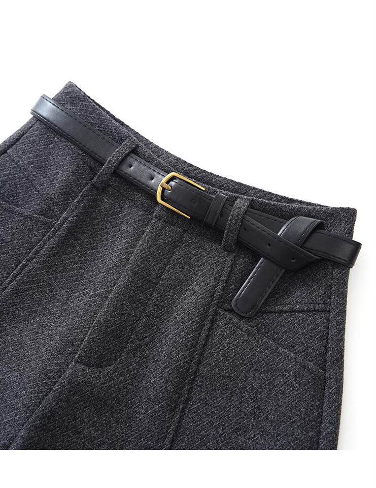 Quần short len cạp cao nữ dáng thẳng, phong cách thời thượng — Màu xám đậm (len nâng cấp), Màu đen (len nâng cấp) chi tiết 10