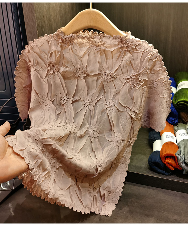 Áo thun nữ tay ngắn cổ tròn chất liệu cotton dập nổi hoa văn nổi cao cấp — Màu đen, Màu đào, Màu trắng, Màu xám chi tiết 23