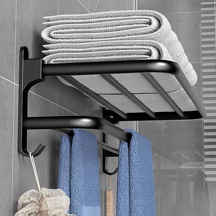 太空铝毛巾架免打孔卫生间浴室洗手间浴巾收纳置物架厕所壁挂架子