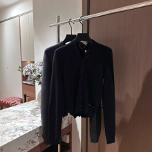 25新款一字肩懒慵风 黑色短款小个子毛衣针织开衫 外套打底上衣女