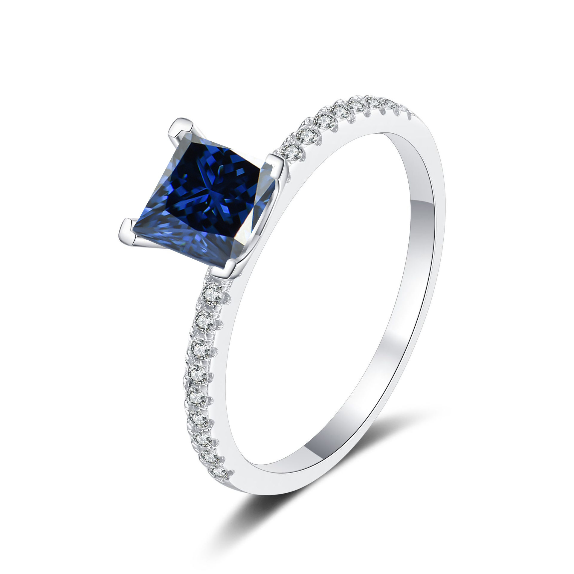 Anillo de plata esterlina s925 anillo micro-incrustado de piedra de moissanita 1 / 2 quilates anillo de fila mayorista princesa anillo de piedra de moissanita para mujeres