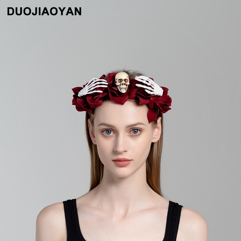 Halloween simulation rose headband skull ghost hand niche personality headband Gothic girl dark hair accessories_voghion.com