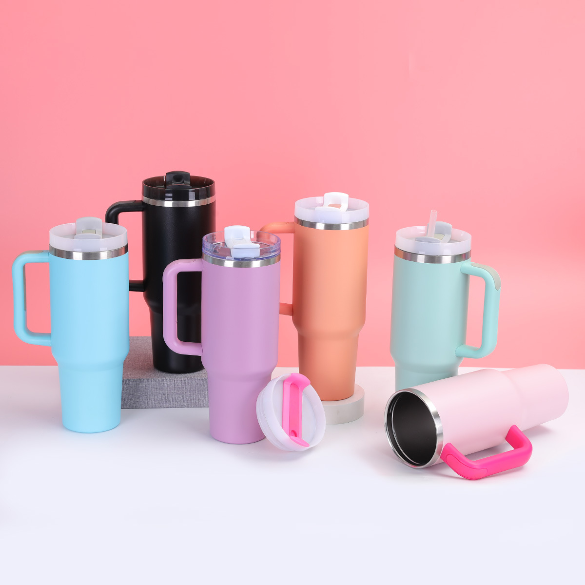 新款大容量40oz手柄汽车杯304不锈钢吸管杯户外便携车载冰霸杯