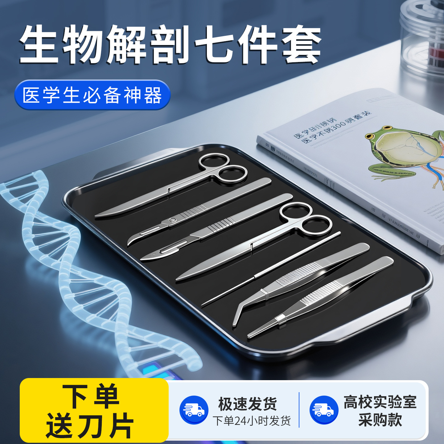 生物解剖器7件七件套不锈钢昆虫解剖针探针剪医学生物实验室器材