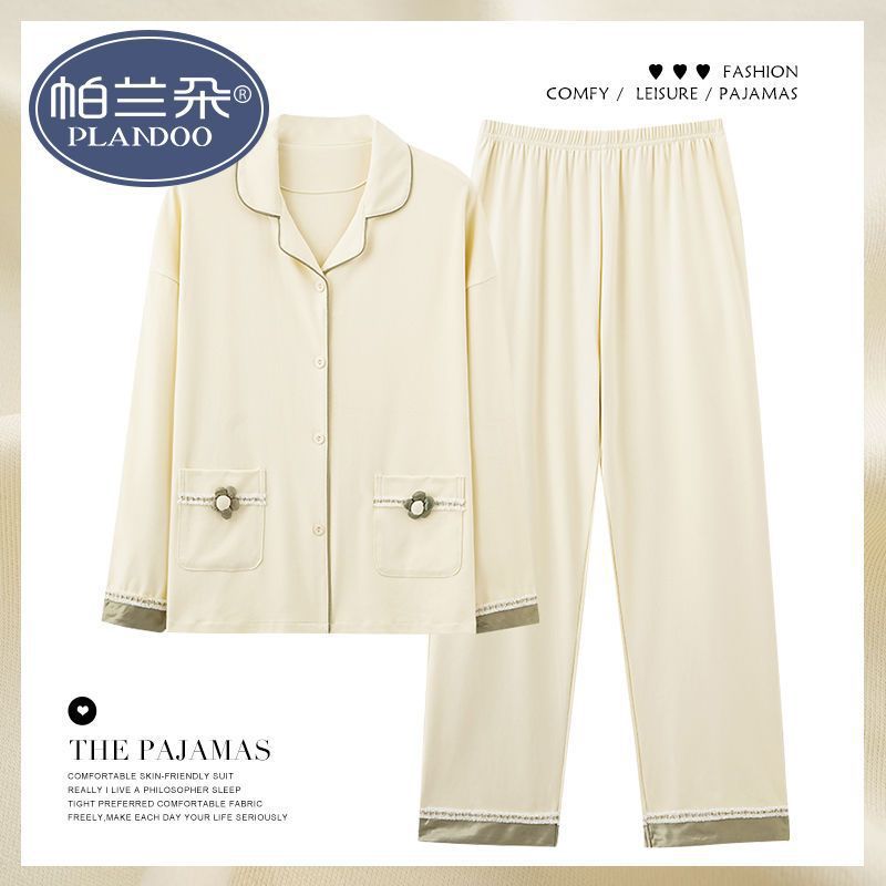 Pijama de algodón femenino primavera y otoño mangas largas dulces y sueltas grande otoño y invierno conjunto de ropa para el hogar