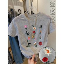 O 43948 Slogan floral print T-shirt ���ﻨ��ӡ�� T ��