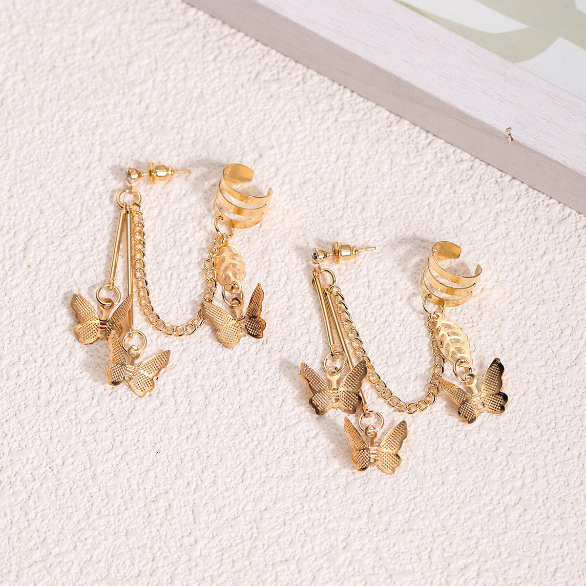 Directo de fábrica en línea celebridad mismo estilo chica fría estilo fresco guapo mariposa Stud pendientes oído hueso clip