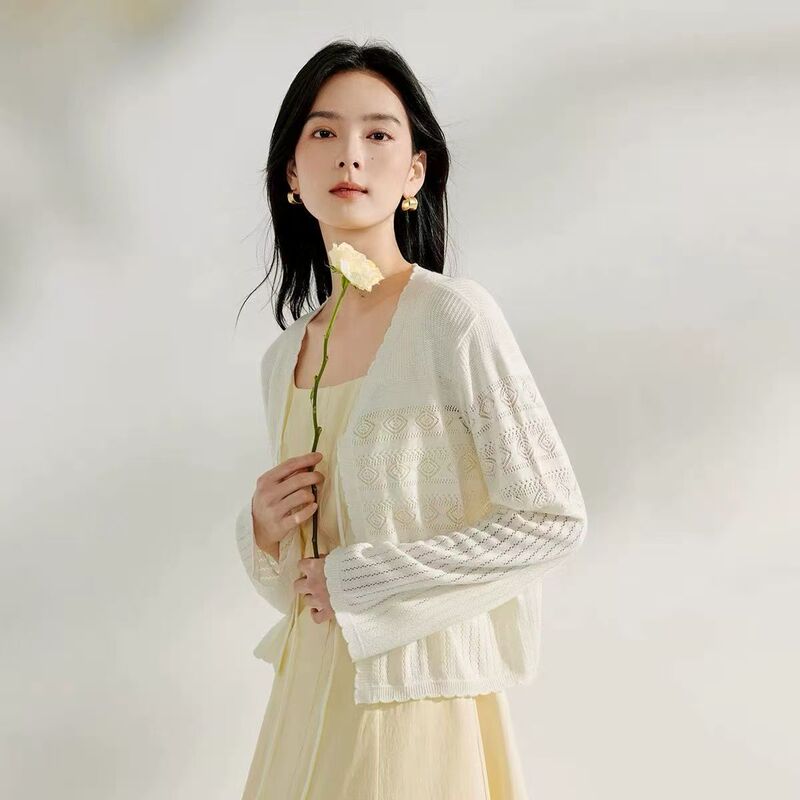 [Same Brand Style] Hollow-Out Thin Knit Cardigan for Women, 2026 Spring/Summer New Style, Light and Loose Short Jacket