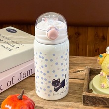 保温杯大容量女可爱猫咪316不锈钢水杯高颜值吸管杯学生便携杯子