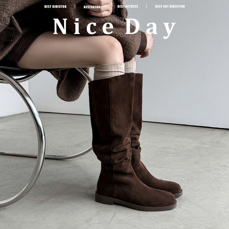 Women's Plain Slanted Fashion 2025 Round Toe Thick Heel Low Heel High Boots Knee High Boots Comfortable Fashion Boots