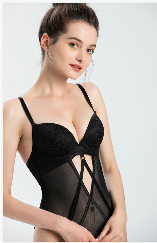 Wind sexy embroidery with steel rings gathering for fun jumpsuit, women's underwear set, cross hollowed out jumpsuit_voghion.com