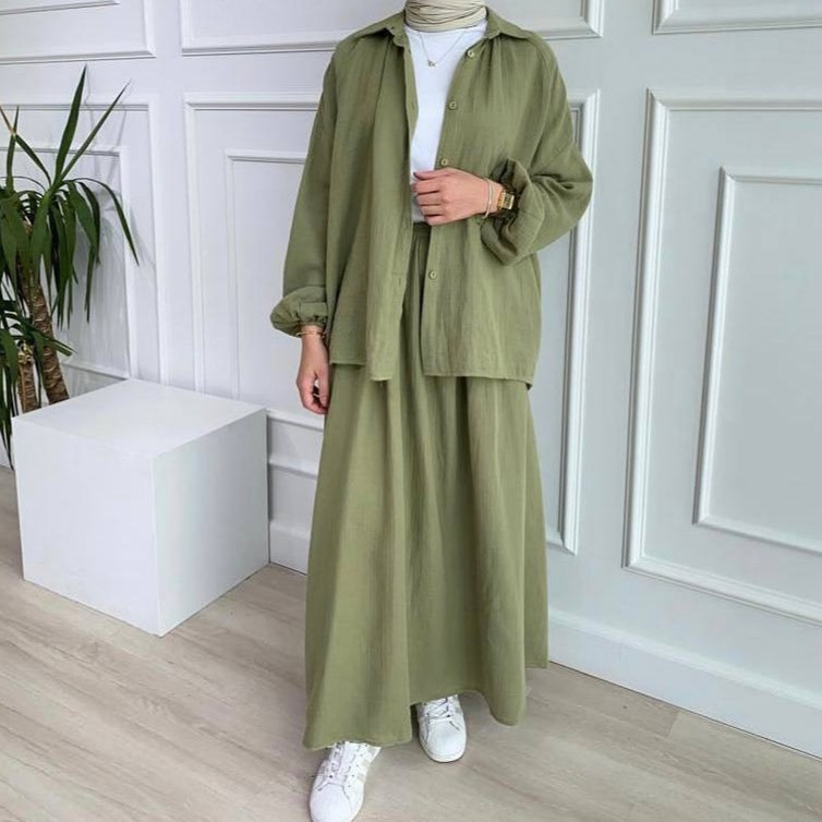 Women's Fashion Casual Suit Puff Sleeve Shirt And Skirt Set Spring Autumn New Cross Border Foreign Trade Clothing_ecoleips.com