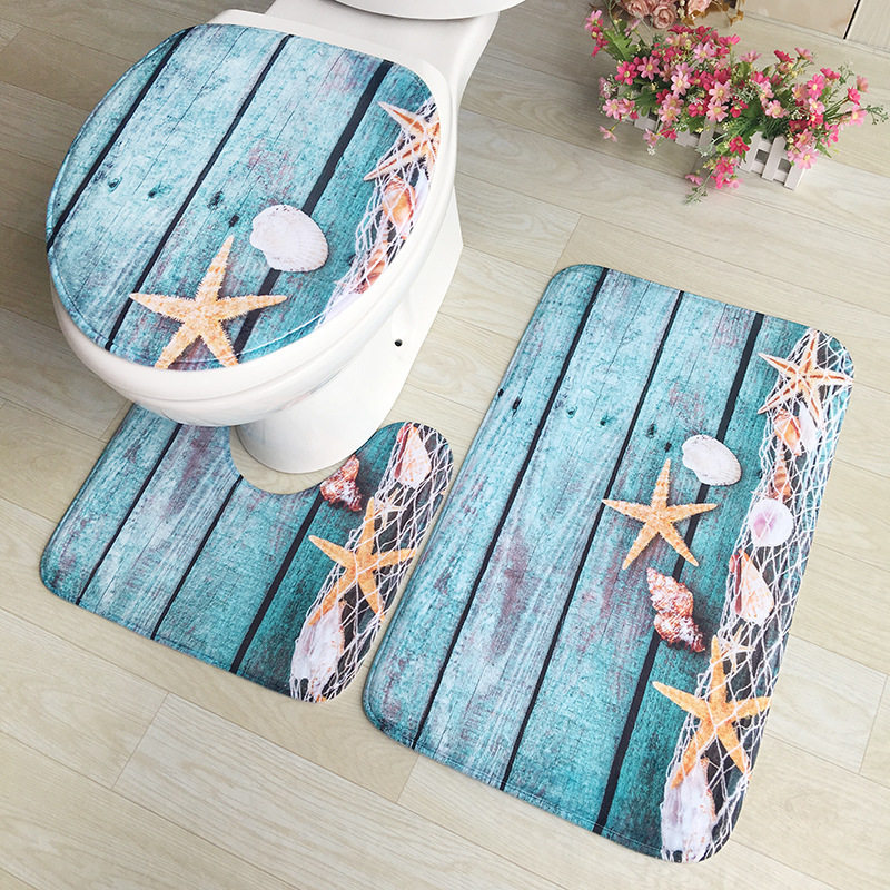 Cross-Border Bathroom Floor Mat Three-Piece Set Amazon Absorbent Flannel Floor Mat, Wear-Resistant, Dirt-Resistant, Easy-Care, Retro Foot Mat