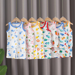 Children's Vest Set Pure Cotton Girls' Summer Clothing Korean Style Children's Clothing 2025 Summer Boys' Two-Piece Set Wholesale for Young Children