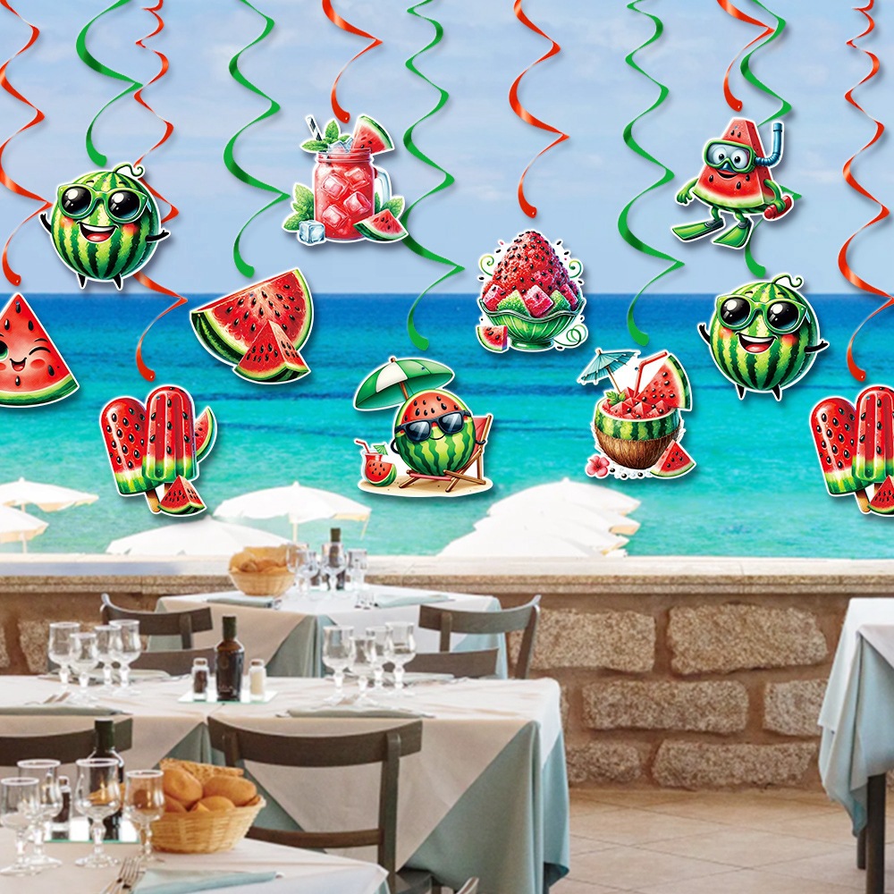 Nuevo estilo transfronterizo decoración de fiesta hawaiana bandera de tracción tema de sandía flor de tracción espiral verano playa decoración de playa