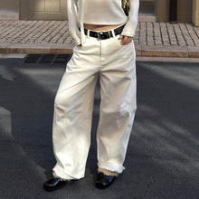 MMFISH时髦街头纯色磨毛洗水百搭直筒宽松显瘦阔腿牛仔裤25K635