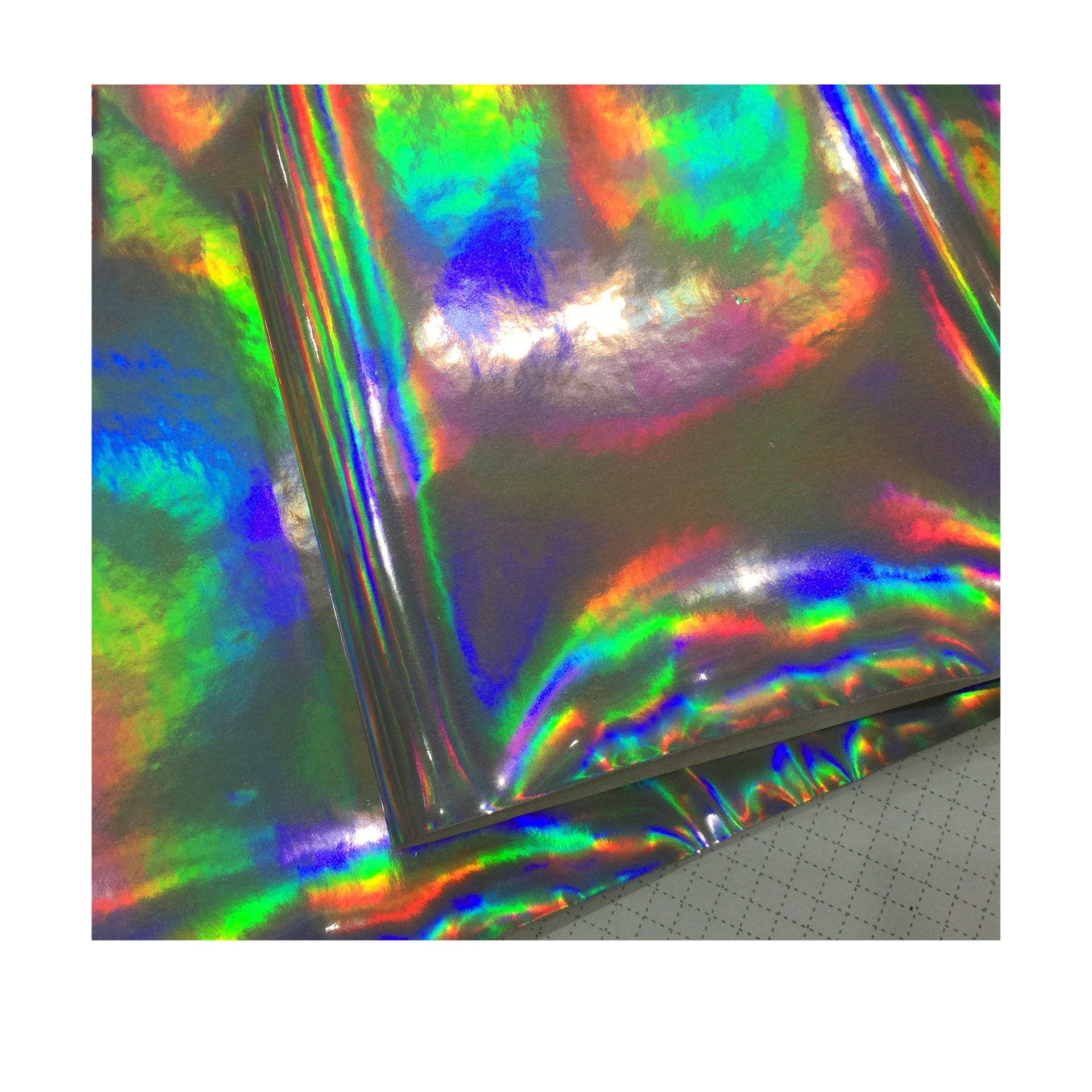 Espejo de cuero PU deslumbrante tela láser reflectante ilusión arco iris de cuero bolsas de decoración de ropa de cuero cuero artificial