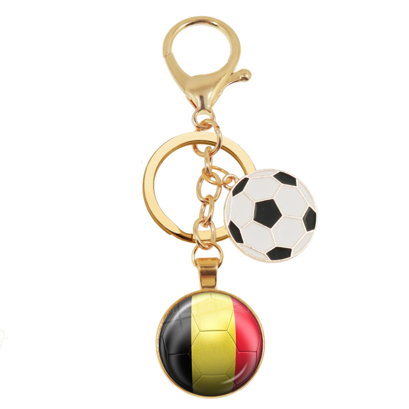 Cross-border bestseller: National flag football time gem keychain for football fans, bag and car pendant
