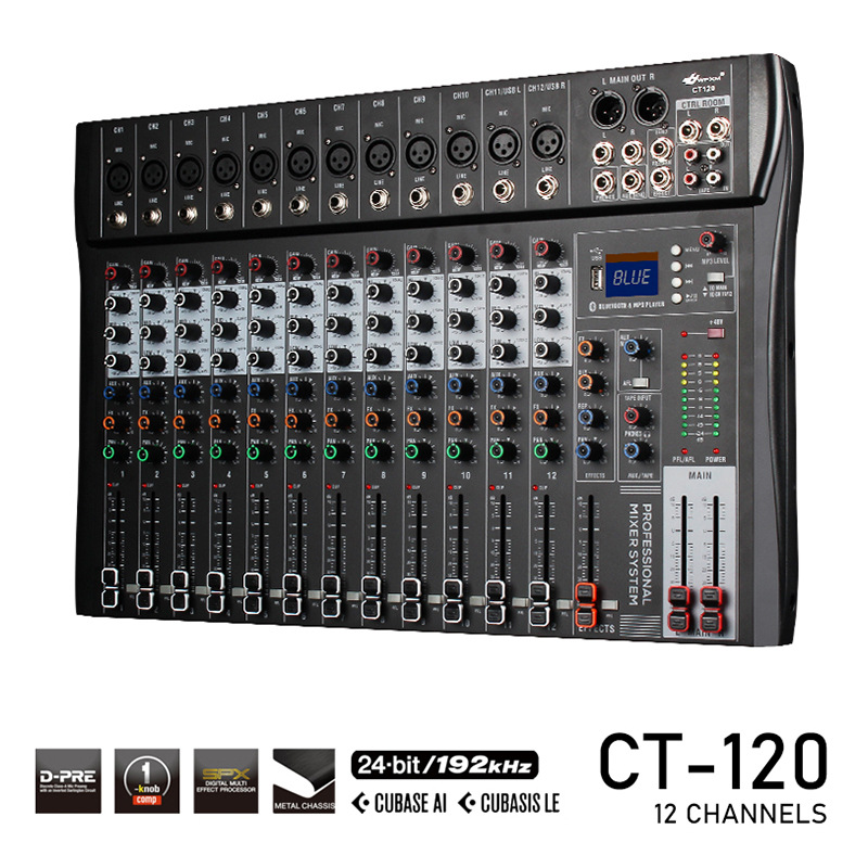 Conexión Bluetooth profesional CT60 / CT80 / CT120, mezclador de 6 / 8 / 12 canales con efecto de reverberación