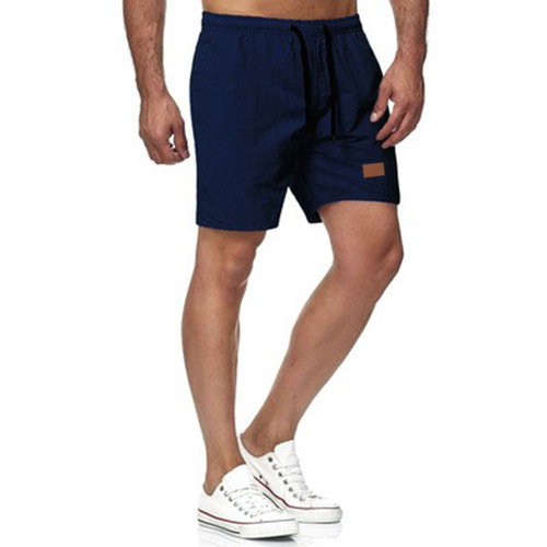 Men's all-matching five-minute quick-dry solid color leather label beach pants, sports fitness shorts
