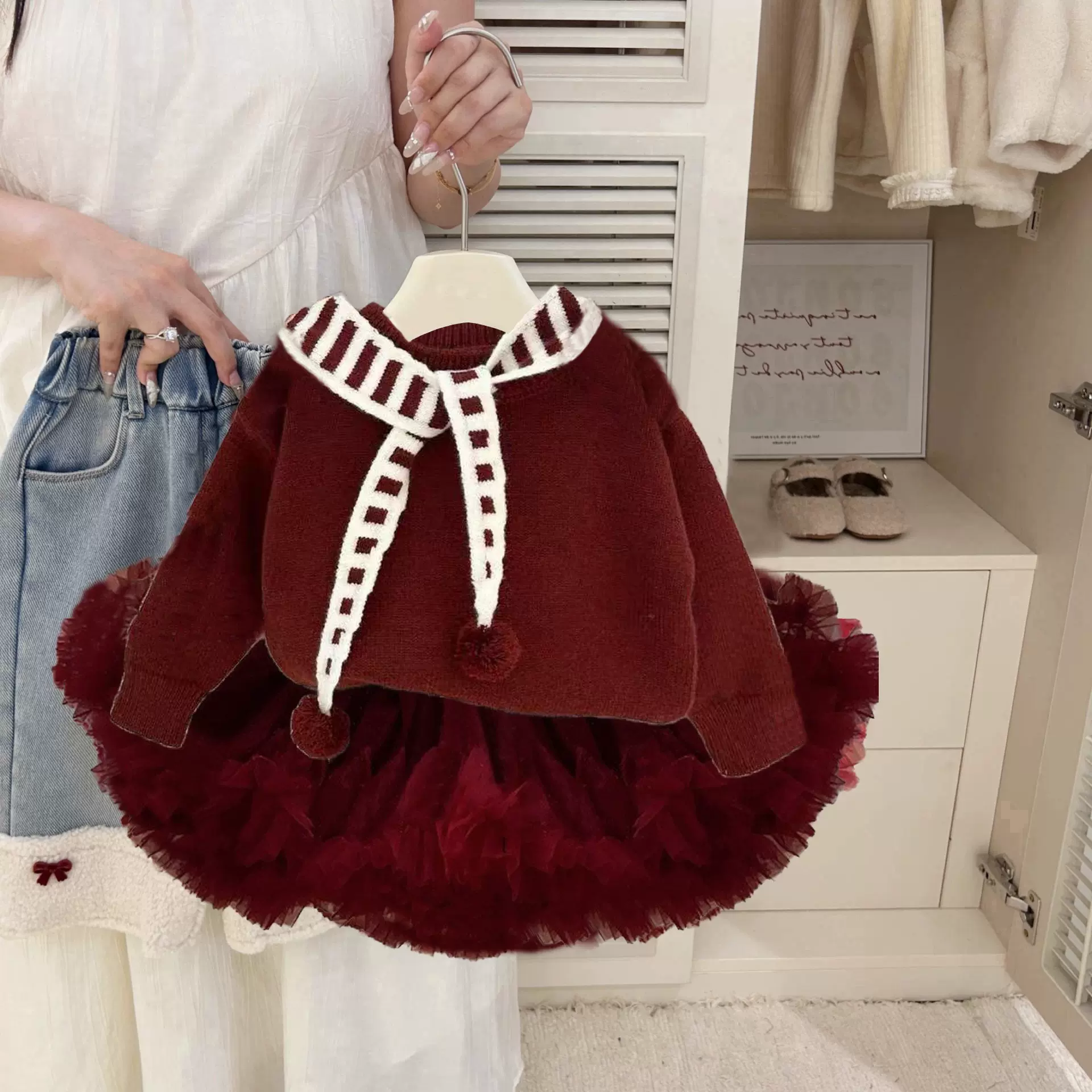 2025女童tutu裙儿毛衣秋冬半身裙礼服洋气蓬网纱裙新年毛衣