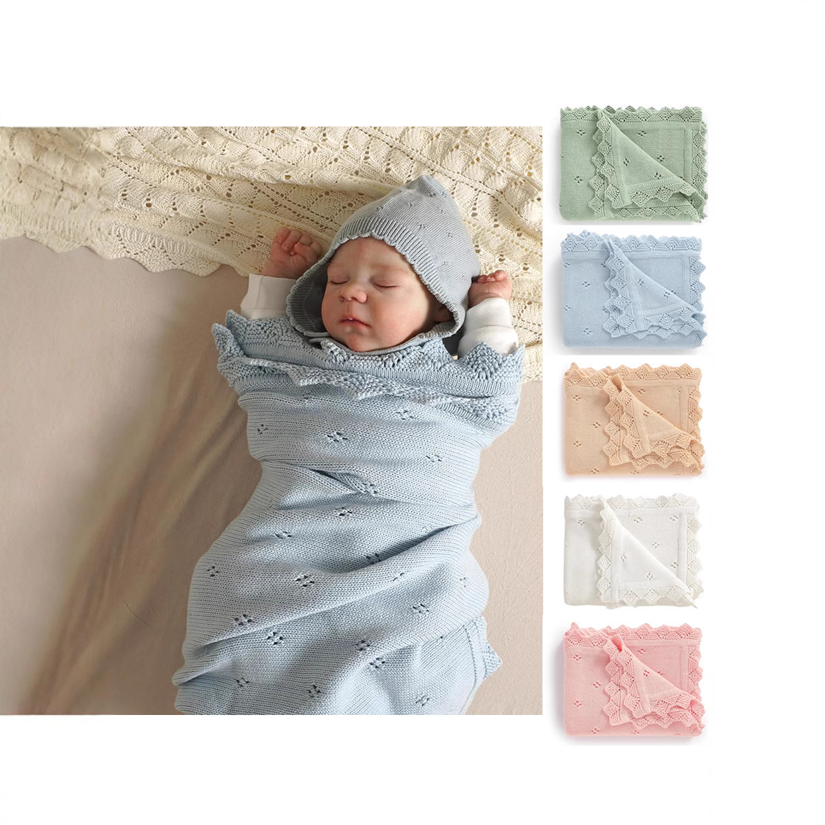 ​ ​ Free Shipping Cross-Border Pure Cotton Type a Newborn Soft Breathable Multifunctional Swaddle Blanket Blanket Knitted Blanket ​