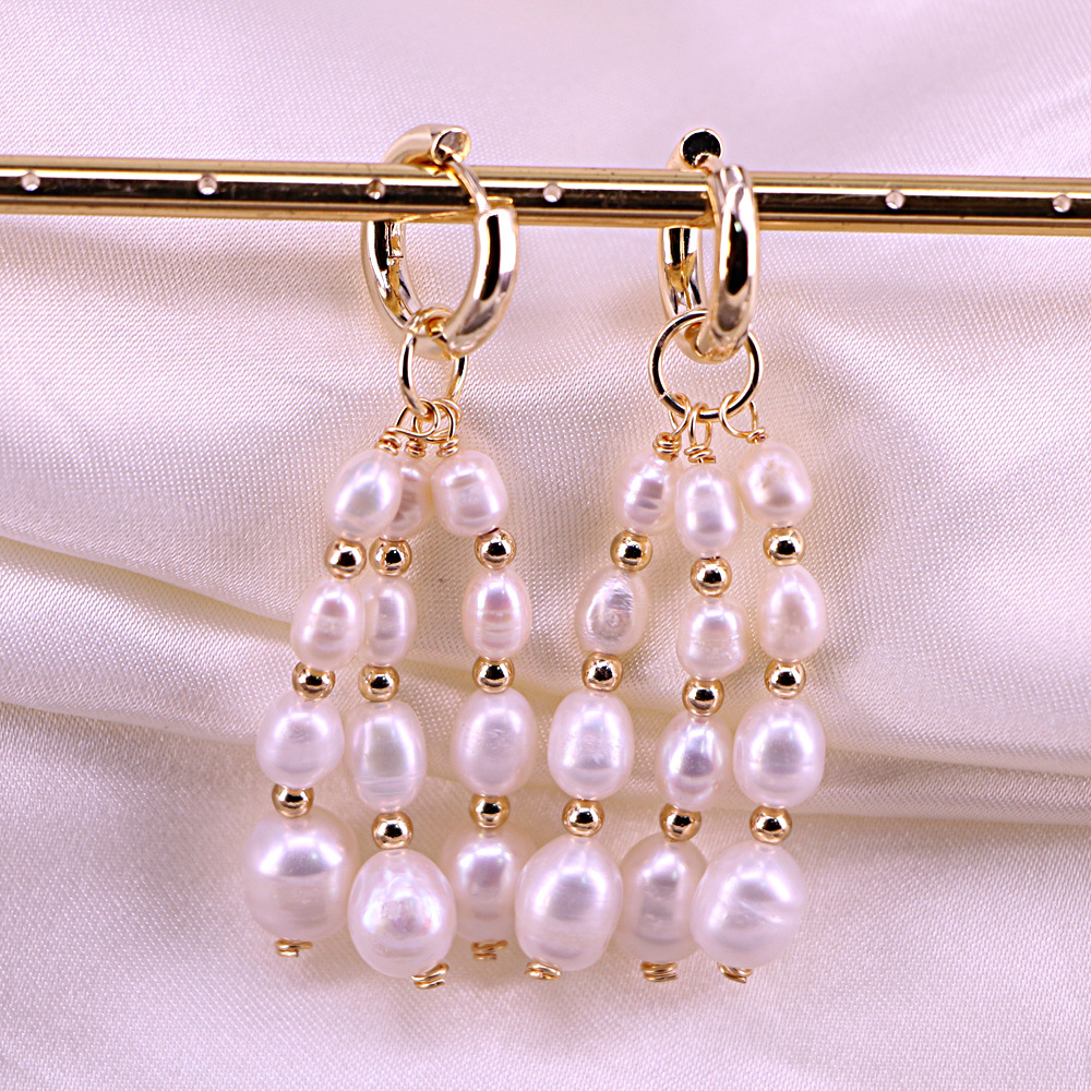 Mode Kreative Kupfer Gold Überzogene Kreis Perle Quaste Ohrringe display picture 4