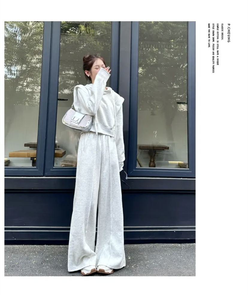 001 Herfststijl Sportkleding Dames, Losse pasvorm, Hoodie Sweatshirt, Modieuze Wijde Broek Tweedelige Set Voor Dames_voghion.com