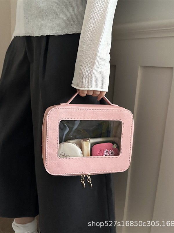 Bolso de Mano Transparente para Maquillaje de PU y PVC para Viajes y Uso Diario