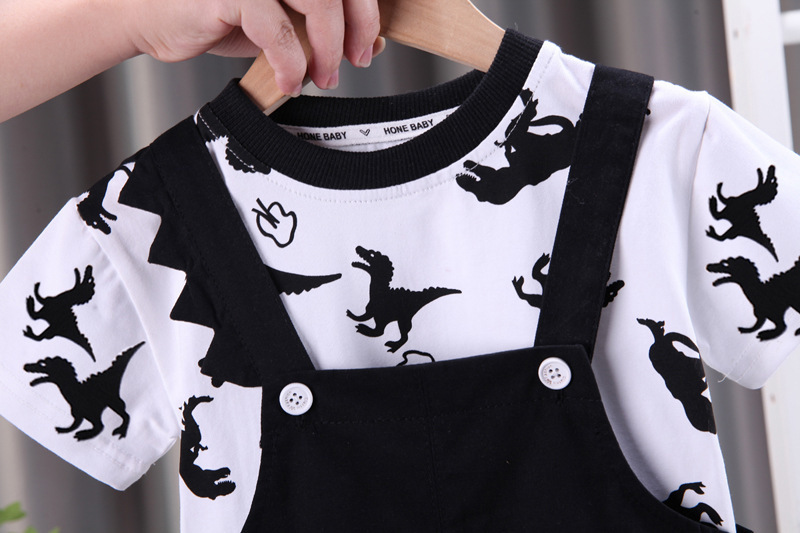 Ensemble t-shirt et salopette imprimé dinosaure pour garçon_voghion.com