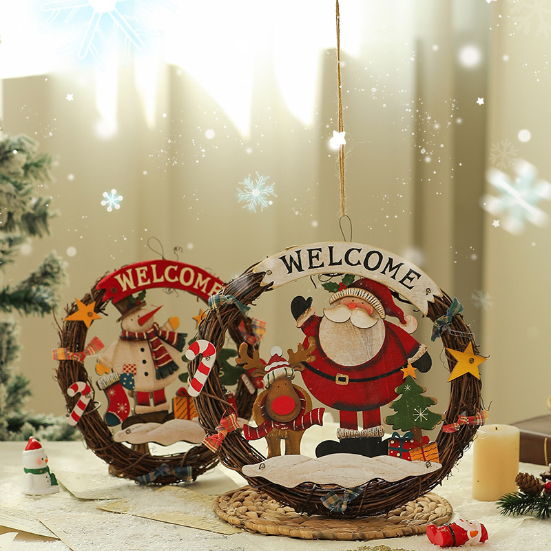 クロスボーダー限定 クリスマスウェルカムサイン ドアハンガー 木製老人雪だるま クリスマスデコレーションペンダント クリスマスウォールデコレーション|undefined