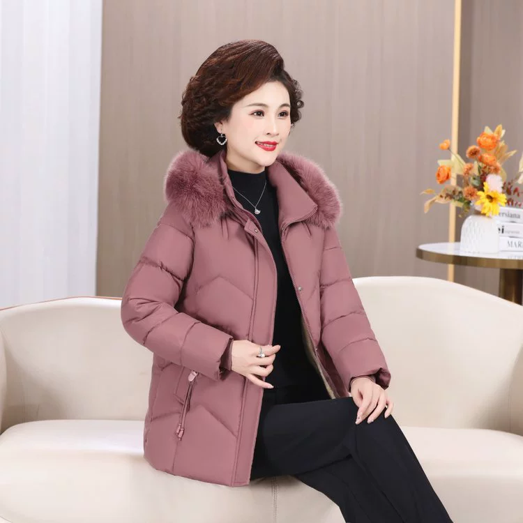 Зимнее хлопчатобумажное пальто среднего возраста новый 2024 взрывной костюм мамы хлопчатобумажное женское пальто модное утолщение 50-летнего среднего и длинного хлопкового пальто