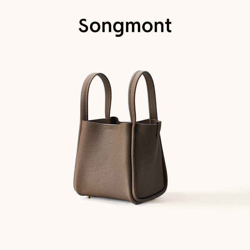 Song Medium Vegetable Basket Designer Top Grain Cowhide Large Capacity Luxury Commuter Handheld Bucket Bag - Thumbnail 5