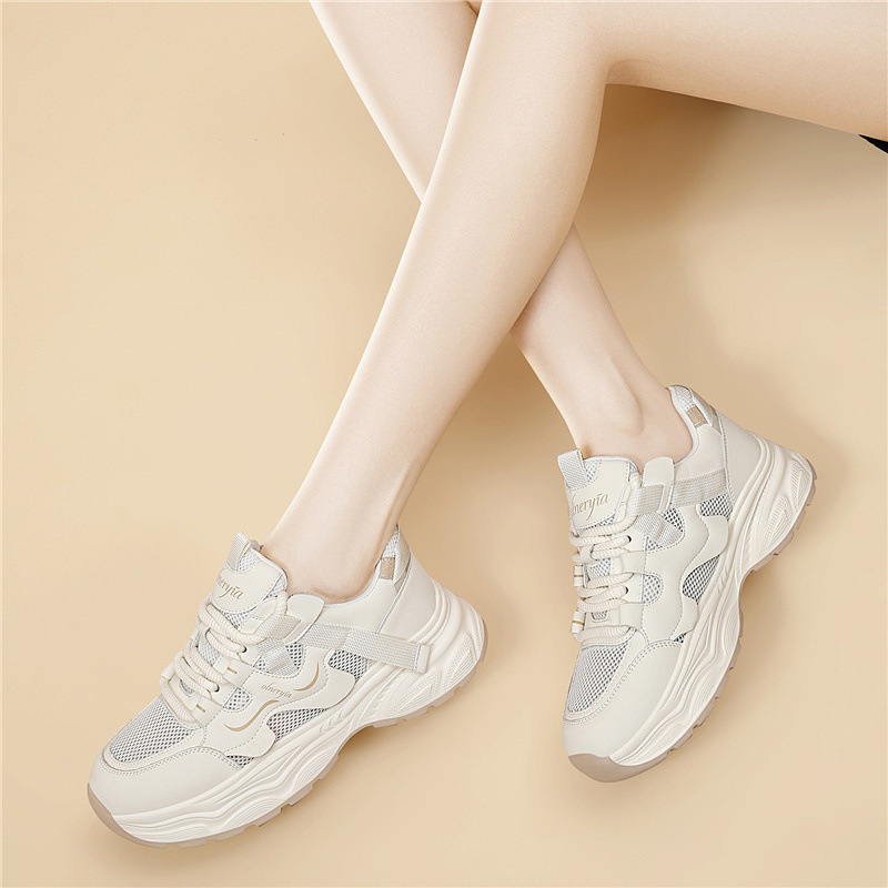 Giày sneaker nữ chunky đế dày lưới thoáng khí mùa xuân hè — 6112 thẻ, 611m màu nâu
