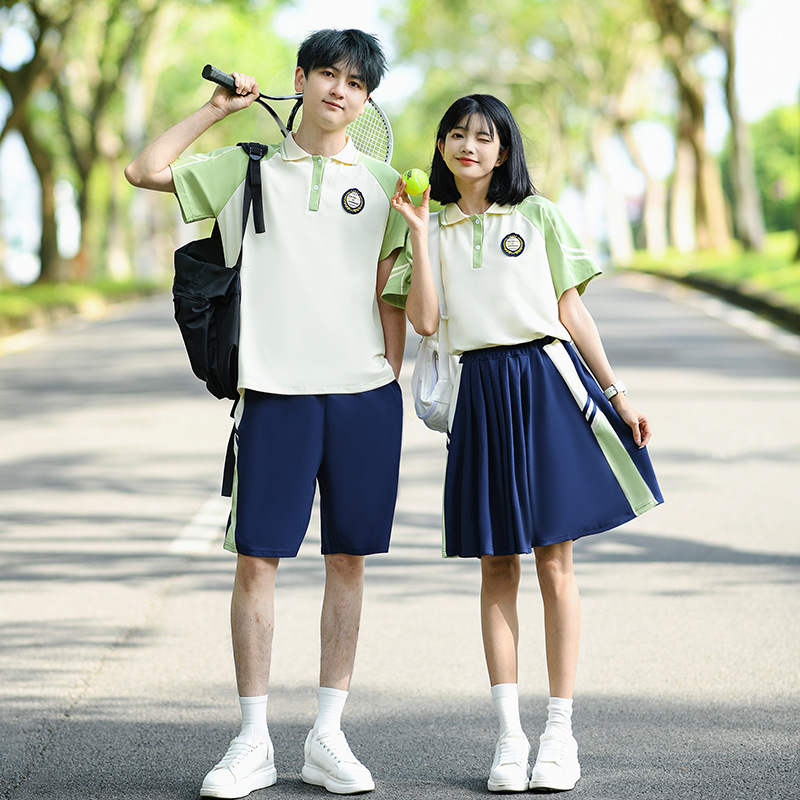 Fifth and sixth grade class uniform academic style summer short-sleeved T-shirt school uniform suit junior high school primary school sports graduation photo