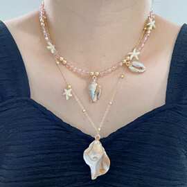 度假海岛风天然水晶海螺串珠项链氛围感锁骨链轻奢时尚高级感颈链
