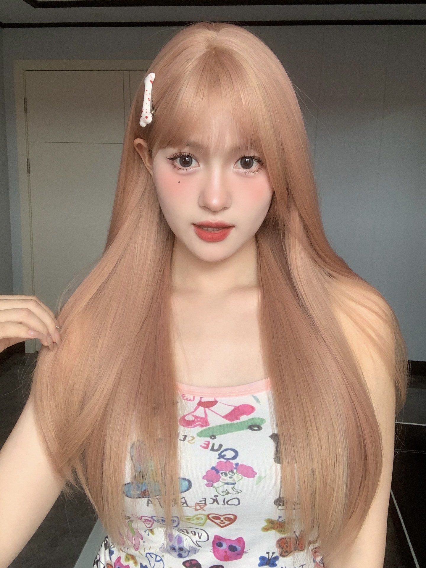 Cheng Ming Wig Female Rose Powder Long Straight Hair Round Face Natural Fluffy Student Sweet Internet Celebrant Summer Full Head Cover Style