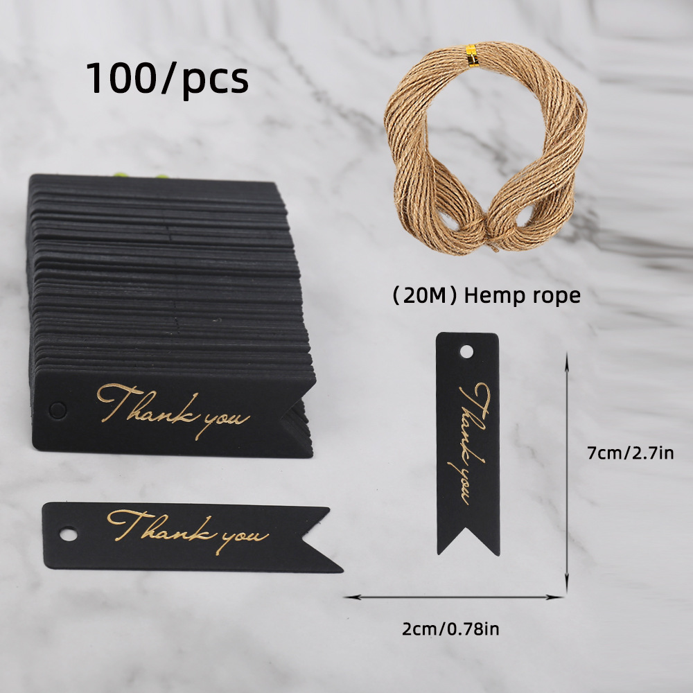 亚马逊牛皮纸吊牌套装100张+20米麻绳2*7cm感谢卡片标签燕尾挂牌