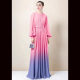 High-end European and American Gradient dress Lantern Sleeve Yellow Long Dress Elegant Long Sleeve Dress Women's Long Spring and Autumn