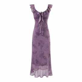 女装无袖连衣裙跨境夏季印花荷叶边欧美风跨境时尚图片色拼接