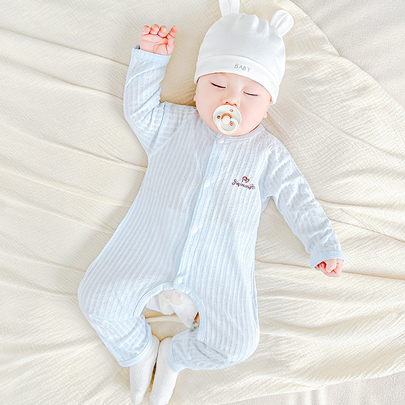 Bebé mono verano recién nacido algodón fino manga larga ropa de archivo abierto hombres y mujeres pijamas con aire acondicionado ropa de verano para bebés