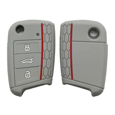 Silicone Car Key Case, Static Rod/Key Bag - gray-red-lines
