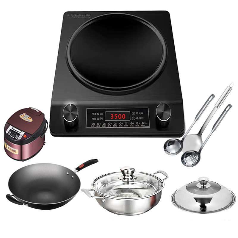 Cocina de inducción para uso doméstico, nuevo modelo con superficie cóncava, alta potencia para cocinar, estufa comercial a batería, juego completo para uso doméstico con olla, estufa de fuego potente.
