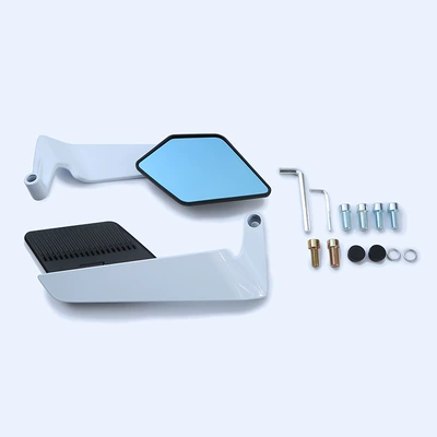 Motorcycle rearview mirror: Rearview Mirror Suitable for - white-black-mirror-housing-blue-mirror