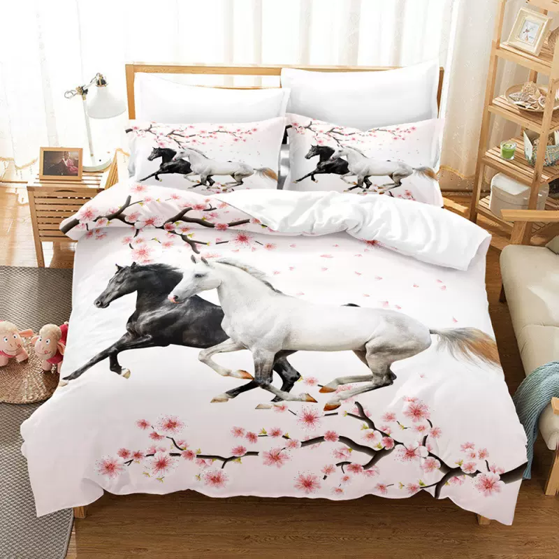 跨境动物老虎狮子系列三件套3D数码三件套亚马逊卧室床上用品