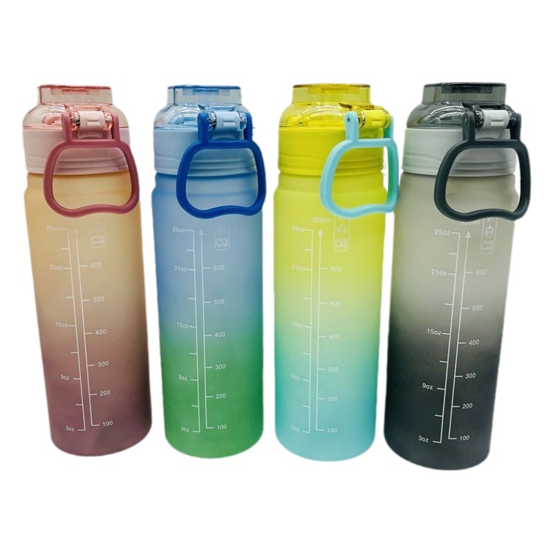 Shanghe taza de paja de color degradado deportes de alto aspecto para hombres y mujeres taza de plástico esmerilado taza de agua portátil para estudiantes