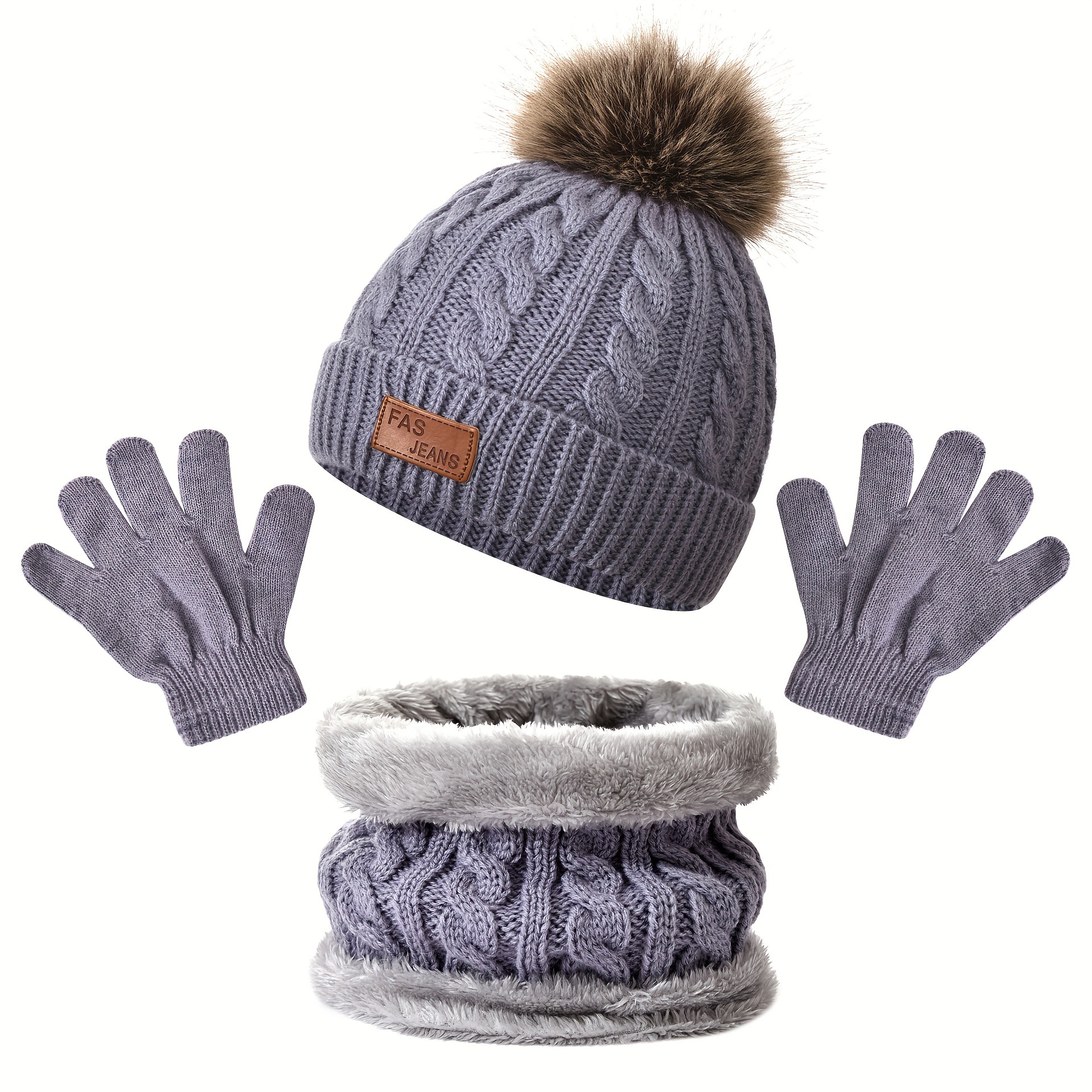 Conjunto de sombrero, bufanda y guantes para niños de tres piezas, estilo Europa/EE.UU., otoño/invierno